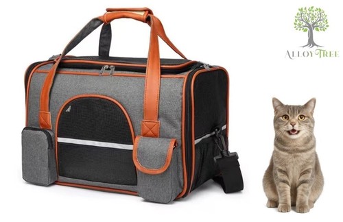 Grey fabric cat carrier - fabric,